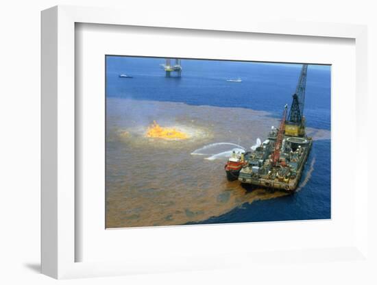 Manned Rig in Oil Spilled Waters-null-Framed Photographic Print