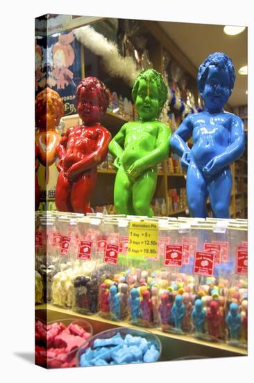 Manneken Pis Display in a Sweet Shop, Brussels, Belgium, Europe-Neil Farrin-Stretched Canvas