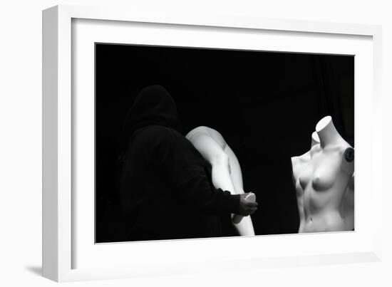 Mannequins Being Assembled in Black and White-null-Framed Photo