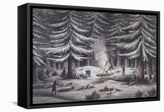 Manner of Making a Resting Place on a Winter's Night-Edward Finden-Framed Stretched Canvas