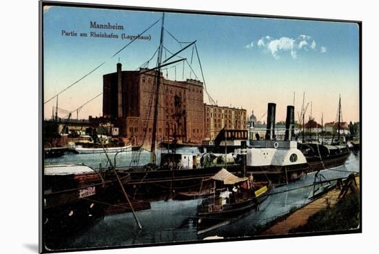 Mannheim, Partie Am Rheinhafen, Lagerhaus, Dampfer, Boot Moewe-null-Mounted Giclee Print