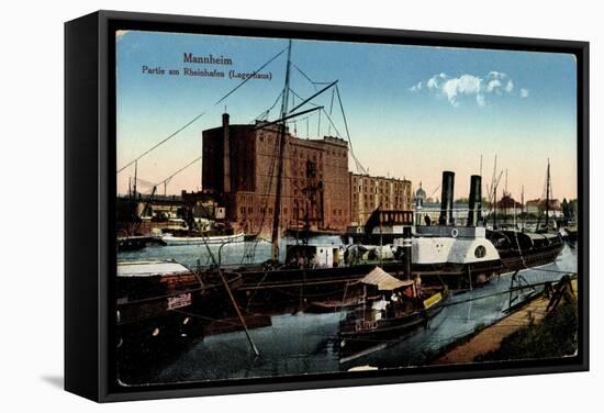 Mannheim, Partie Am Rheinhafen, Lagerhaus, Dampfer, Boot Moewe-null-Framed Stretched Canvas