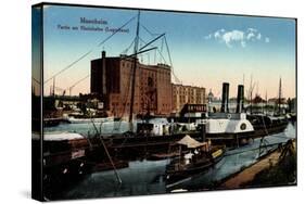 Mannheim, Partie Am Rheinhafen, Lagerhaus, Dampfer, Boot Moewe-null-Stretched Canvas