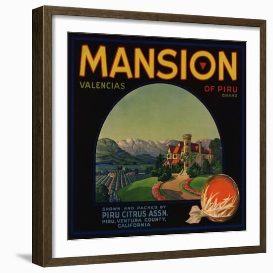 Mansion Brand - Piru, California - Citrus Crate Label-Lantern Press-Framed Premium Giclee Print