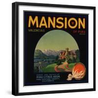 Mansion Brand - Piru, California - Citrus Crate Label-Lantern Press-Framed Premium Giclee Print