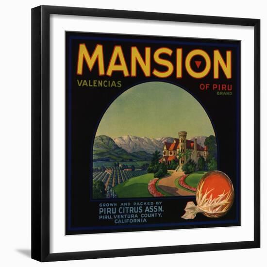 Mansion Brand - Piru, California - Citrus Crate Label-Lantern Press-Framed Premium Giclee Print