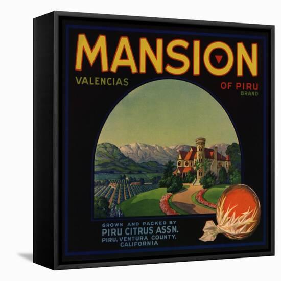 Mansion Brand - Piru, California - Citrus Crate Label-Lantern Press-Framed Stretched Canvas