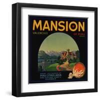 Mansion Brand - Piru, California - Citrus Crate Label-Lantern Press-Framed Art Print