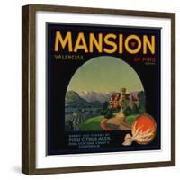 Mansion Brand - Piru, California - Citrus Crate Label-Lantern Press-Framed Art Print