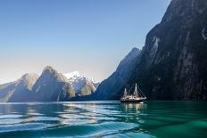 Milford Sound with Cruise Ship during Sunrise during Early Morning-Mantas Volungevicius-Photographic Print