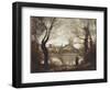 Mantes, Cathedral and City Seen through the Trees, Evening (Oil on Canvas, 1865)-Jean Baptiste Camille Corot-Framed Giclee Print