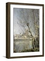 Mantes, View of the Cathedral and Town Through the Trees, c.1865-70-Jean-Baptiste-Camille Corot-Framed Giclee Print