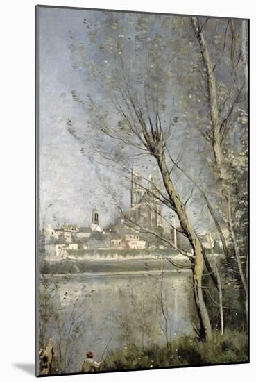 Mantes, View of the Cathedral and Town Through the Trees, c.1865-70-Jean-Baptiste-Camille Corot-Mounted Giclee Print