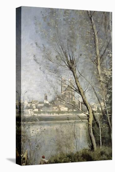 Mantes, View of the Cathedral and Town Through the Trees, c.1865-70-Jean-Baptiste-Camille Corot-Stretched Canvas