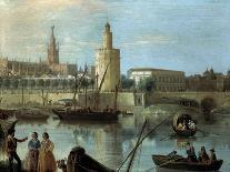 Vista General De Sevilla Desde Triana-1862-Manuel Barron y Carrillo-Framed Stretched Canvas