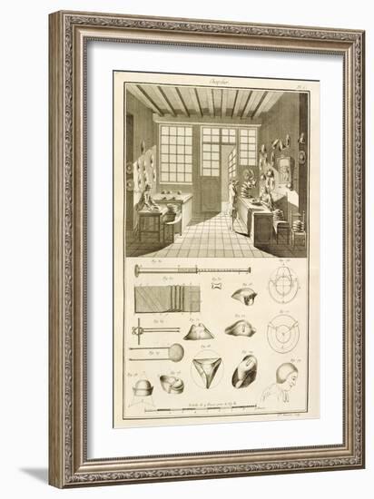 Manufacture of Hats and Hat Designs, from Encyclopedie Des Sciences et Metiers by Denis Diderot-null-Framed Giclee Print