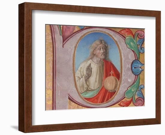 Manuscript Illumination with Salvator Mundi in an Initial P, from a Choir Book-Italian School-Framed Giclee Print