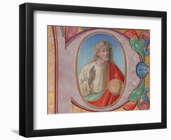 Manuscript Illumination with Salvator Mundi in an Initial P, from a Choir Book-Italian School-Framed Giclee Print