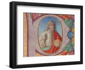 Manuscript Illumination with Salvator Mundi in an Initial P, from a Choir Book-Italian School-Framed Giclee Print