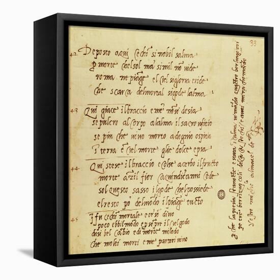 Manuscript of Poem by Michelangelo Buonarroti-null-Framed Stretched Canvas