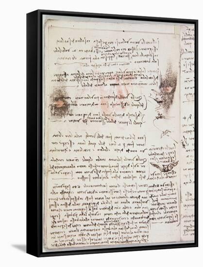 Manuscript Page from Codici Rari III 35.2-Leonardo da Vinci-Framed Stretched Canvas