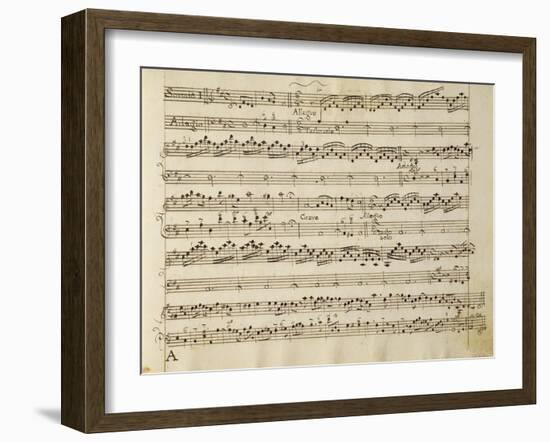 Manuscript Page from the Score of Opus V, 'sonata for Violin, Violone, and Harpsichord'-Arcangelo Corelli-Framed Giclee Print