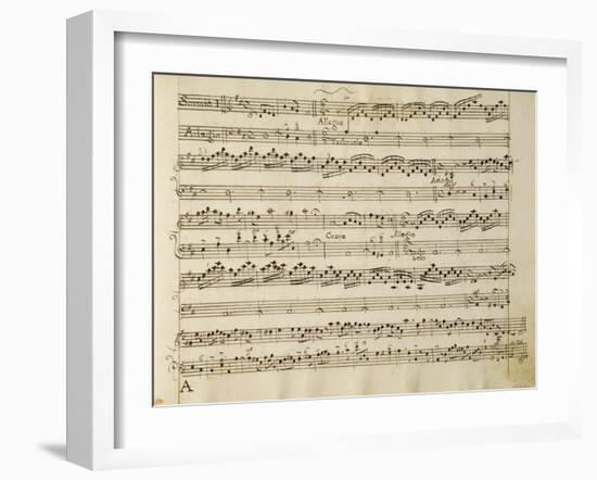 Manuscript Page from the Score of Opus V, 'sonata for Violin, Violone, and Harpsichord'-Arcangelo Corelli-Framed Giclee Print