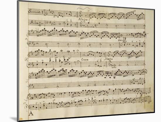 Manuscript Page from the Score of Opus V, 'sonata for Violin, Violone, and Harpsichord'-Arcangelo Corelli-Mounted Giclee Print