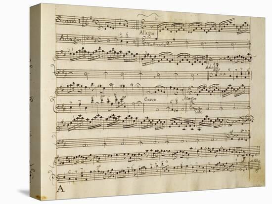 Manuscript Page from the Score of Opus V, 'sonata for Violin, Violone, and Harpsichord'-Arcangelo Corelli-Stretched Canvas