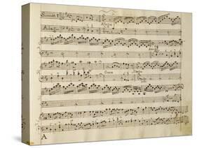 Manuscript Page from the Score of Opus V, 'sonata for Violin, Violone, and Harpsichord'-Arcangelo Corelli-Stretched Canvas