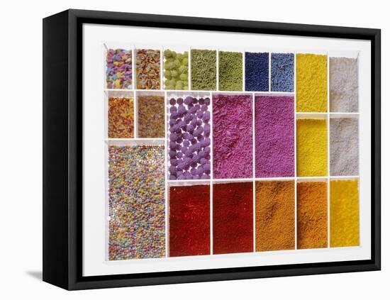 Many Assorted Cake Decorations, Sugar Pearls and Sprinkles-null-Framed Stretched Canvas