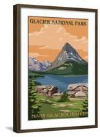 Many Glacier Hotel - Glacier National Park, Montana-Lantern Press-Framed Art Print