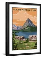 Many Glacier Hotel - Glacier National Park, Montana-Lantern Press-Framed Art Print