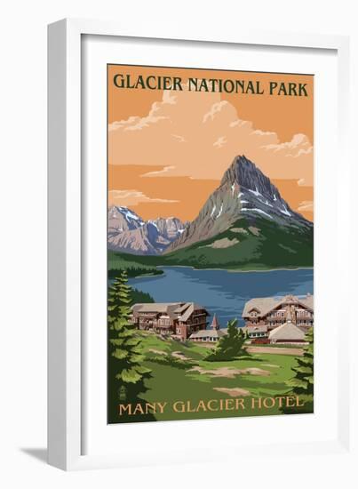 Many Glacier Hotel - Glacier National Park, Montana-Lantern Press-Framed Art Print