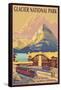 Many Glacier Hotel, Glacier National Park, Montana-Lantern Press-Framed Stretched Canvas