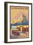 Many Glacier Hotel, Glacier National Park, Montana-Lantern Press-Framed Art Print