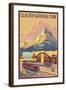 Many Glacier Hotel, Glacier National Park, Montana-Lantern Press-Framed Art Print