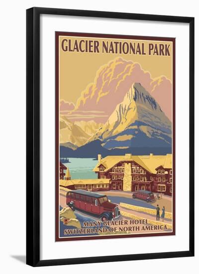 Many Glacier Hotel, Glacier National Park, Montana-Lantern Press-Framed Art Print