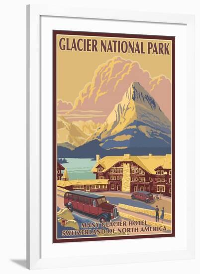 Many Glacier Hotel, Glacier National Park, Montana-Lantern Press-Framed Art Print