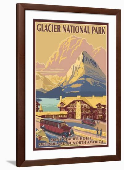 Many Glacier Hotel, Glacier National Park, Montana-Lantern Press-Framed Art Print