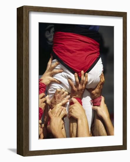 Many Hands Help Support the Base of a Human Castle During the Festival of La Merce in Barcelona-Andrew Watson-Framed Photographic Print