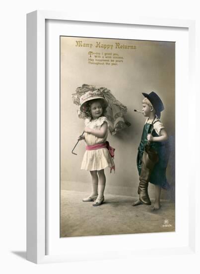 Many Happy Returns, Birthday Card, C1900-1929-null-Framed Giclee Print