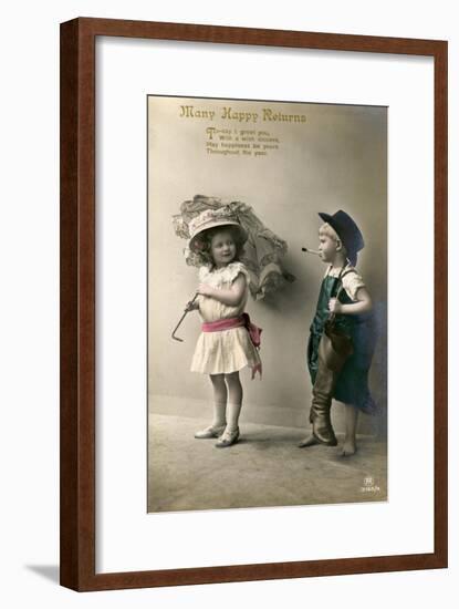 Many Happy Returns, Birthday Card, C1900-1929-null-Framed Giclee Print