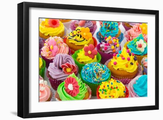 Many Sweet Birthday Cupcakes With Flowers And Butter Cream-Ivonnewierink-Framed Art Print