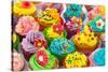 Many Sweet Birthday Cupcakes With Flowers And Butter Cream-Ivonnewierink-Stretched Canvas