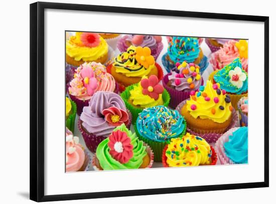 Many Sweet Birthday Cupcakes With Flowers And Butter Cream-Ivonnewierink-Framed Art Print