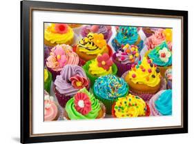 Many Sweet Birthday Cupcakes With Flowers And Butter Cream-Ivonnewierink-Framed Art Print