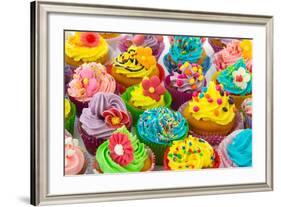 Many Sweet Birthday Cupcakes With Flowers And Butter Cream-Ivonnewierink-Framed Art Print