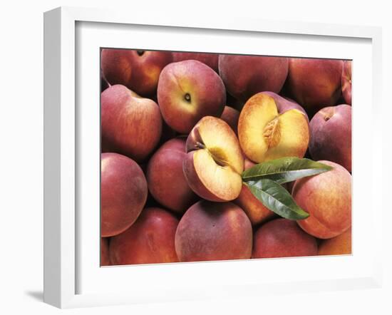 Many Whole Peaches with One Halved-null-Framed Photographic Print