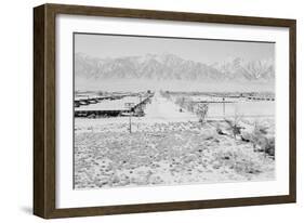 Manzanar from Guard Tower, View West (Sierra Nevada in Background),-Ansel Adams-Framed Art Print